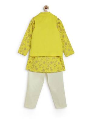 Yellow embroidered cotton nehru jacket set 3