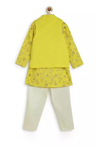 Yellow embroidered cotton nehru jacket set