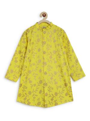 Yellow embroidered cotton nehru jacket set 4