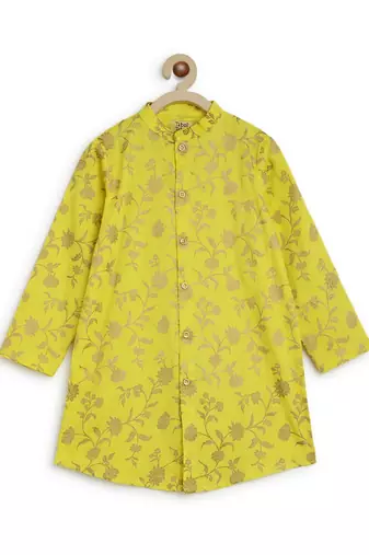 Yellow embroidered cotton nehru jacket set