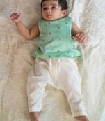 Green embroidered cotton jhabla set