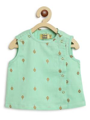 Green embroidered cotton jhabla set 3