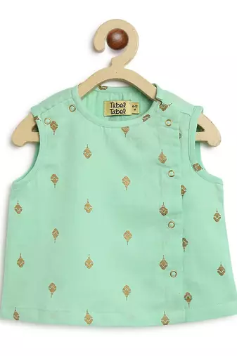 Green embroidered cotton jhabla set