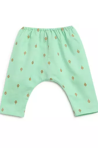 Green embroidered cotton jhabla set