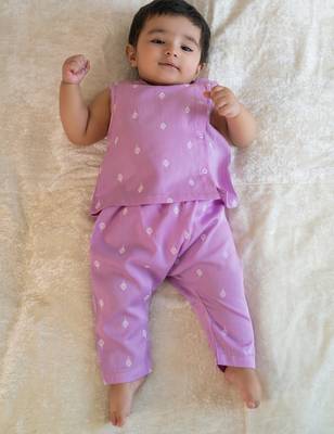Purple embroidered cotton jhabla set 1