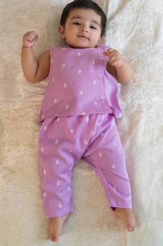 Purple embroidered cotton jhabla set