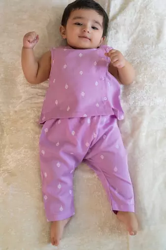 Purple embroidered cotton jhabla set