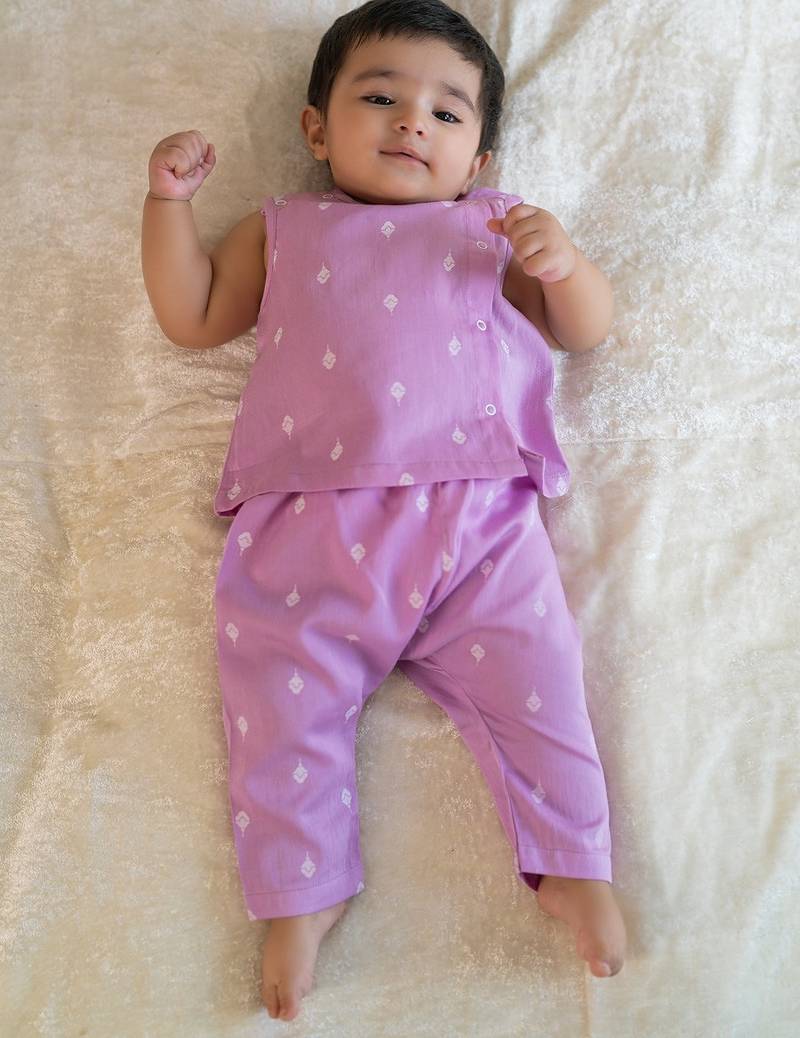 Purple embroidered cotton jhabla set