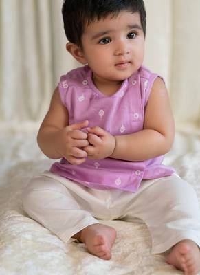 Purple embroidered cotton jhabla set 5
