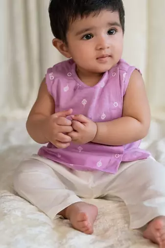 Purple embroidered cotton jhabla set