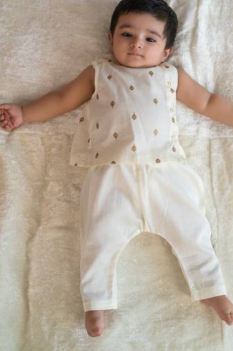 Cream embroidered cotton jhabla set