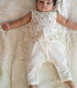 Cream embroidered cotton jhabla set