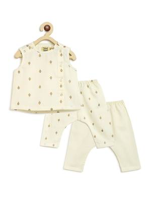 Cream embroidered cotton jhabla set 2