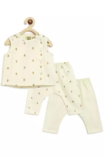 Cream embroidered cotton jhabla set