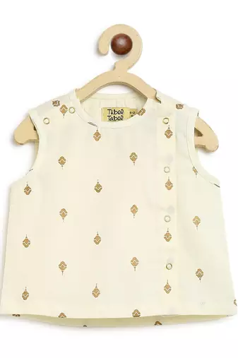 Cream embroidered cotton jhabla set