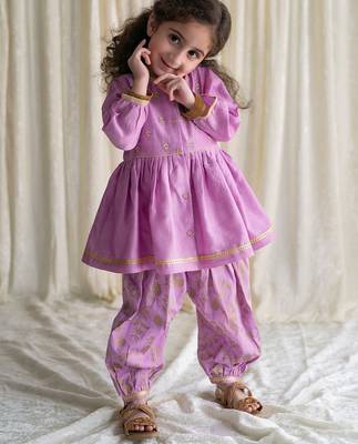 Purple embroidered cotton kurta set 1