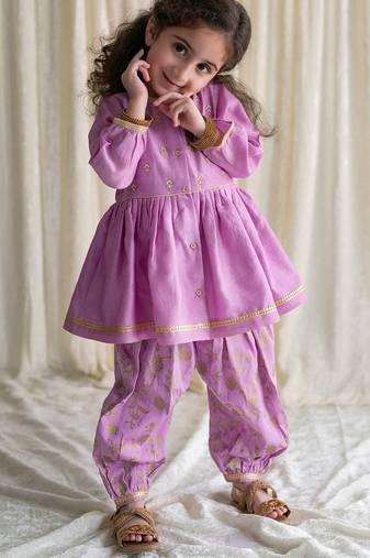 Purple embroidered cotton kurta set
