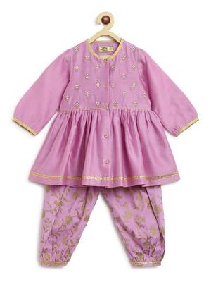 Purple embroidered cotton kurta set 2