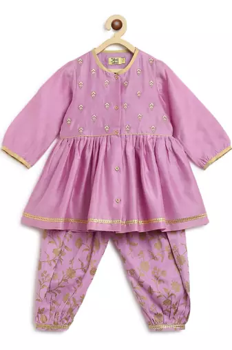 Purple embroidered cotton kurta set