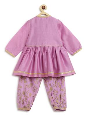 Purple embroidered cotton kurta set 3