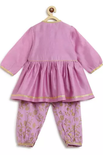 Purple embroidered cotton kurta set