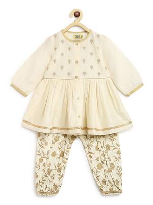 Cream embroidered cotton kurta set 2