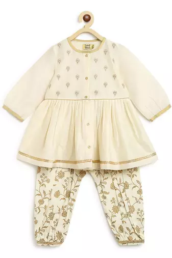 Cream embroidered cotton kurta set