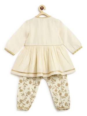 Cream embroidered cotton kurta set 3