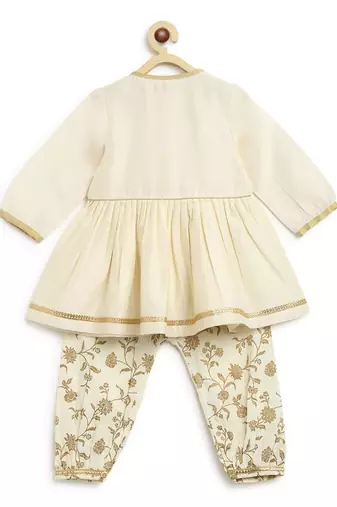 Cream embroidered cotton kurta set