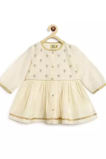 Cream embroidered cotton kurta set