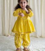 Yellow embroidered cotton kurta set