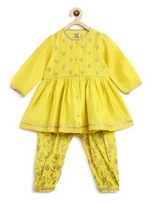 Yellow embroidered cotton kurta set 2