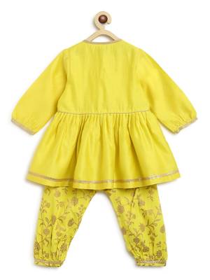 Yellow embroidered cotton kurta set 3