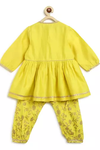 Yellow embroidered cotton kurta set