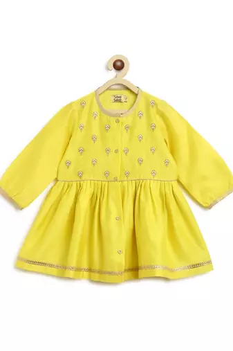 Yellow embroidered cotton kurta set