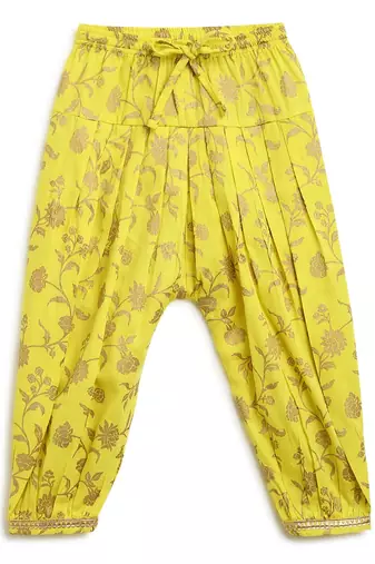 Yellow embroidered cotton kurta set