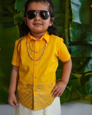 Yellow embroidered cotton shirt 1