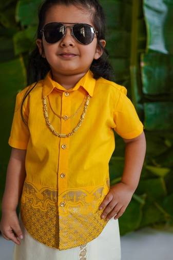 Yellow embroidered cotton shirt