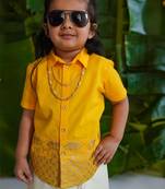 Yellow embroidered cotton shirt