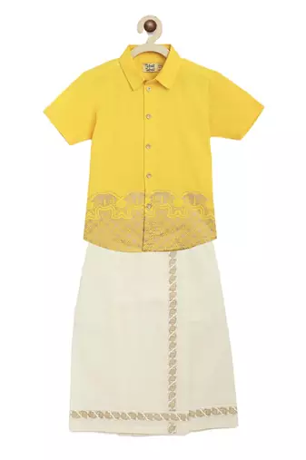 Yellow embroidered cotton co ord set