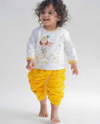 White embroidered cotton kurta set 1