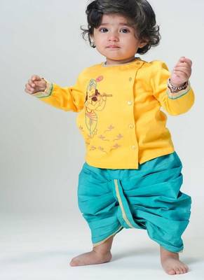 Yellow embroidered cotton kurta set 1