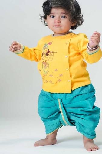 Yellow embroidered cotton kurta set