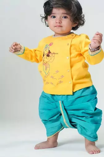 Yellow embroidered cotton kurta set