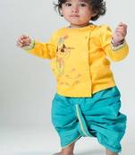 Yellow embroidered cotton kurta set