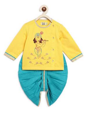 Yellow embroidered cotton kurta set 3