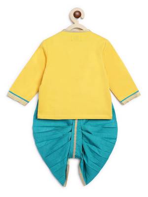 Yellow embroidered cotton kurta set 4