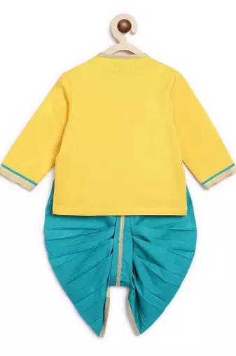 Yellow embroidered cotton kurta set
