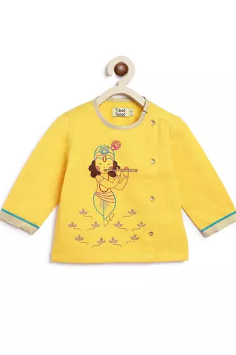 Yellow embroidered cotton kurta set