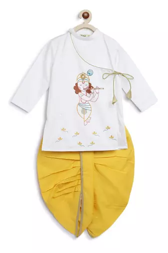 White embroidered cotton kurta set